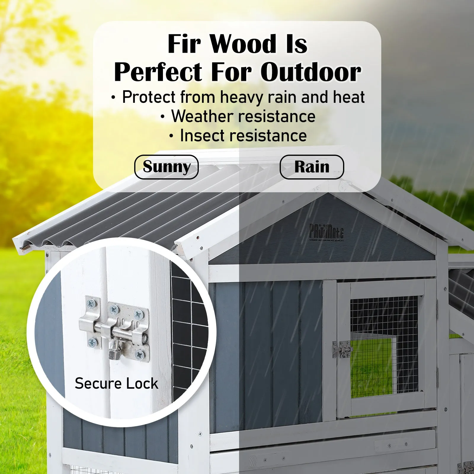 2 Storey Rabbit Hutch Chicken Coop with PVC Roof, PawMate