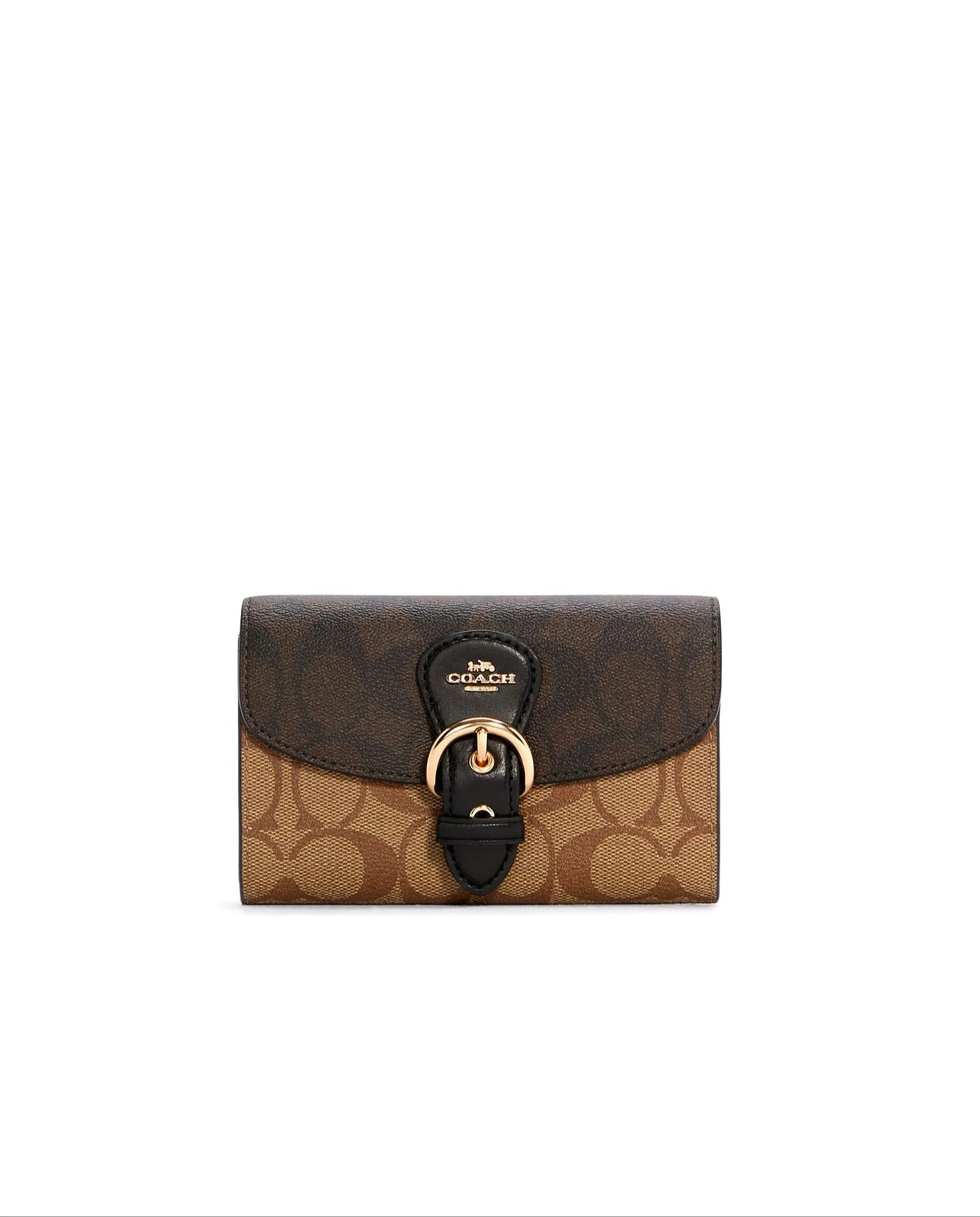 Coach Women's Khaki & Brown Multi Kleo Wallet In Blocked Signature Canvas