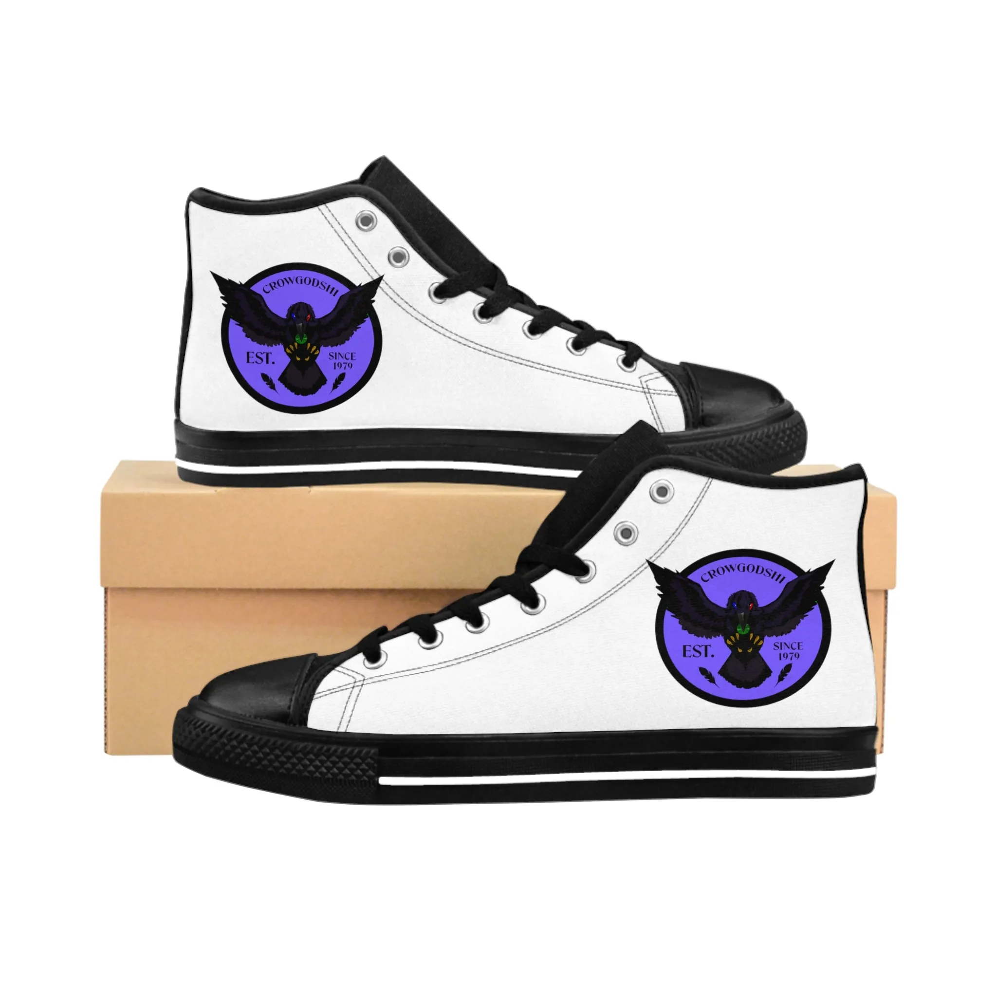 Crowgodshi 2nd Gen. High-Tops, White on White w/ PURPLE LOGO