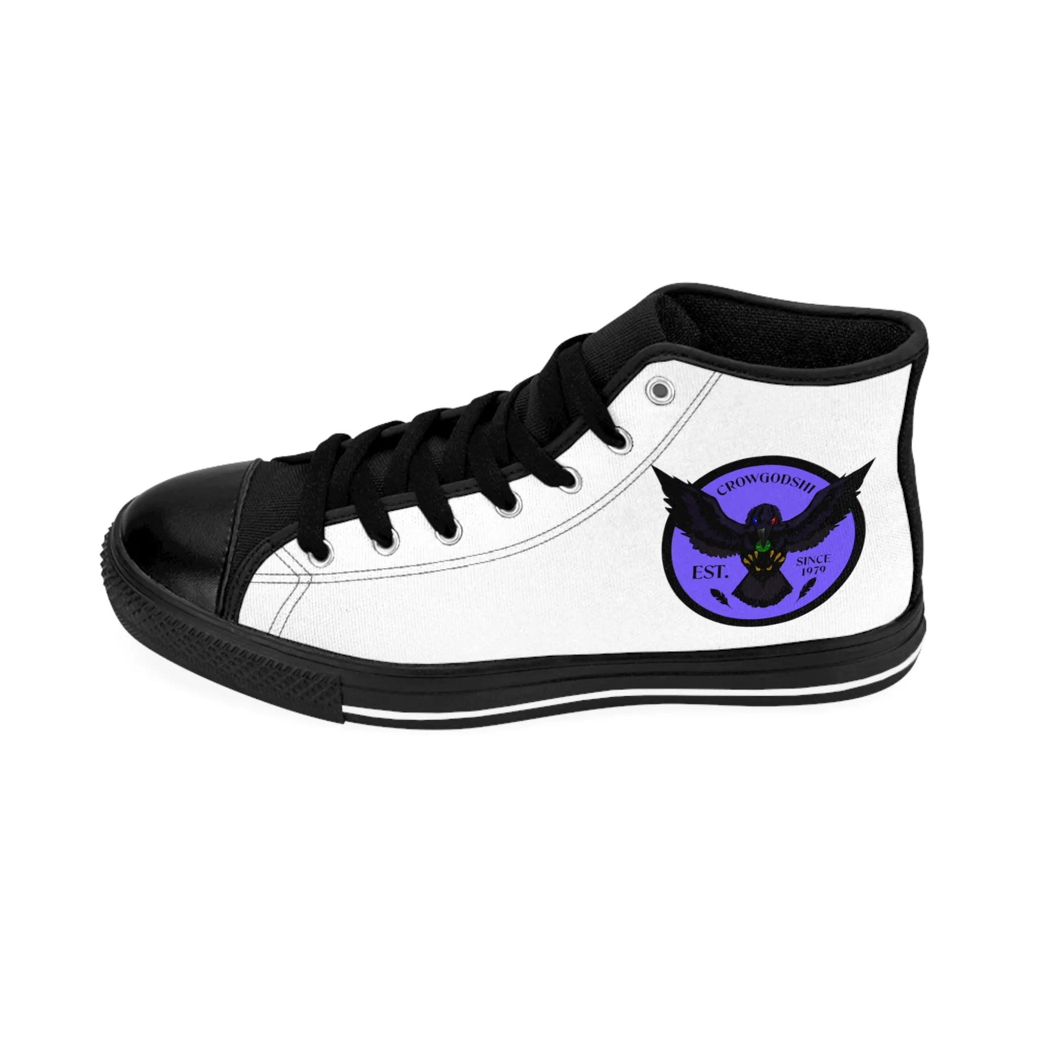 Crowgodshi 2nd Gen. High-Tops, White on White w/ PURPLE LOGO