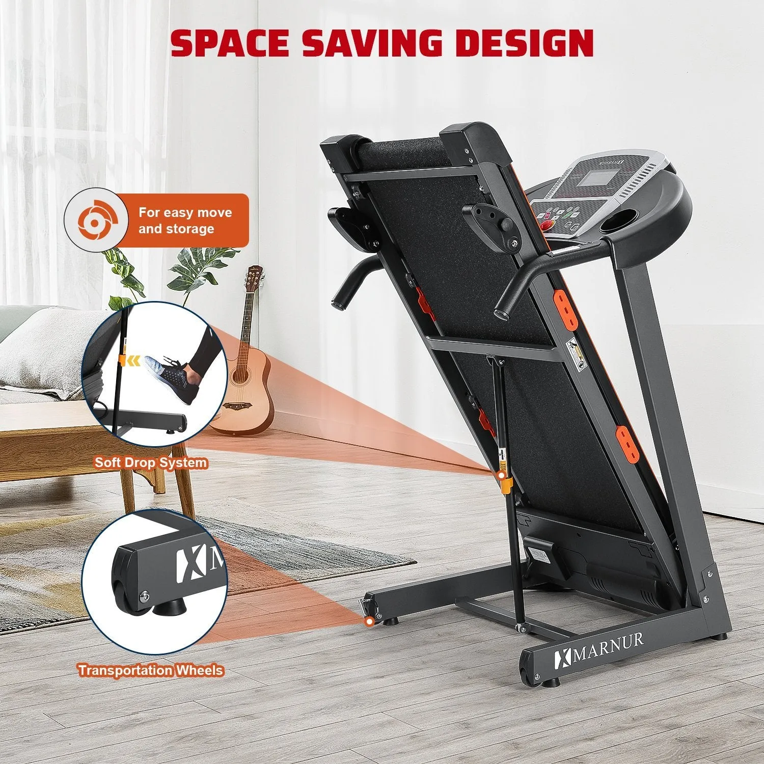 Electric Treadmill Foldable 17" Wide Running Machine 3 Levels Manual Incline 2.5 HP Power 15 Preset Program Easy Assembly Max Speed 8.5 MPH with Large Display & Cup Holder for Home Use