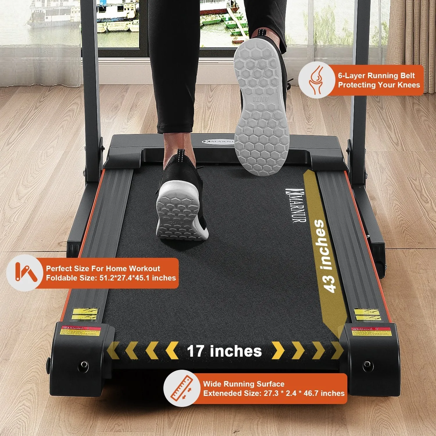 Electric Treadmill Foldable 17" Wide Running Machine 3 Levels Manual Incline 2.5 HP Power 15 Preset Program Easy Assembly Max Speed 8.5 MPH with Large Display & Cup Holder for Home Use