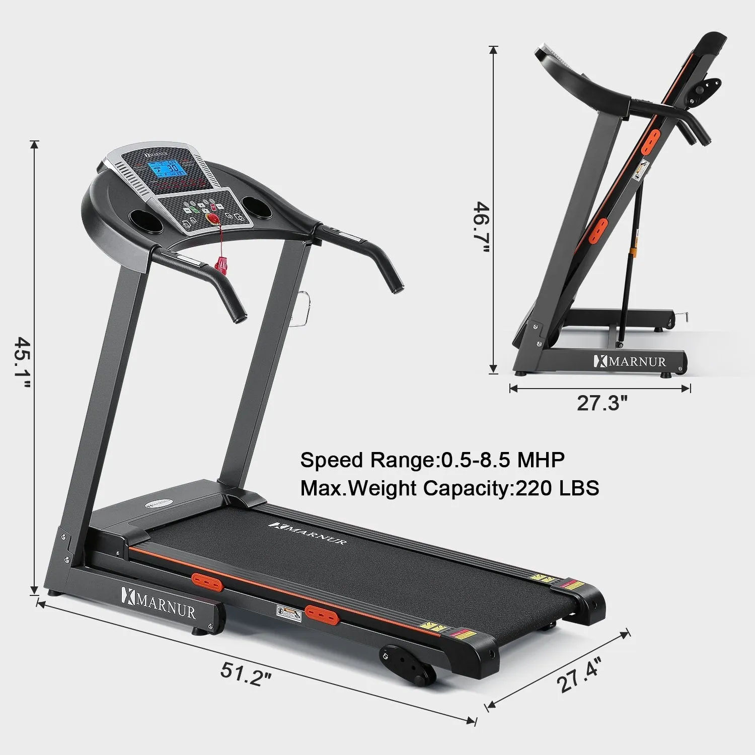 Electric Treadmill Foldable 17" Wide Running Machine 3 Levels Manual Incline 2.5 HP Power 15 Preset Program Easy Assembly Max Speed 8.5 MPH with Large Display & Cup Holder for Home Use