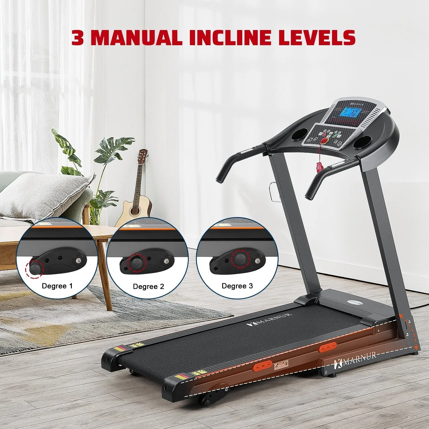 Electric Treadmill Foldable 17" Wide Running Machine 3 Levels Manual Incline 2.5 HP Power 15 Preset Program Easy Assembly Max Speed 8.5 MPH with Large Display & Cup Holder for Home Use