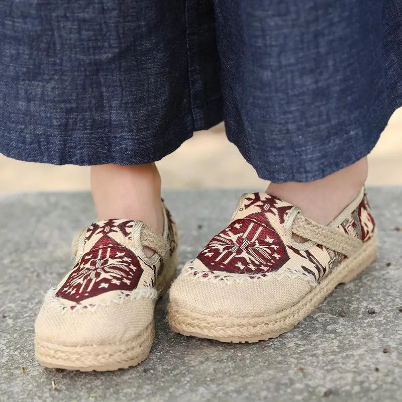 Ethnic Exqusite Embroidery Knitted Sandal Cloth Shoes For Women