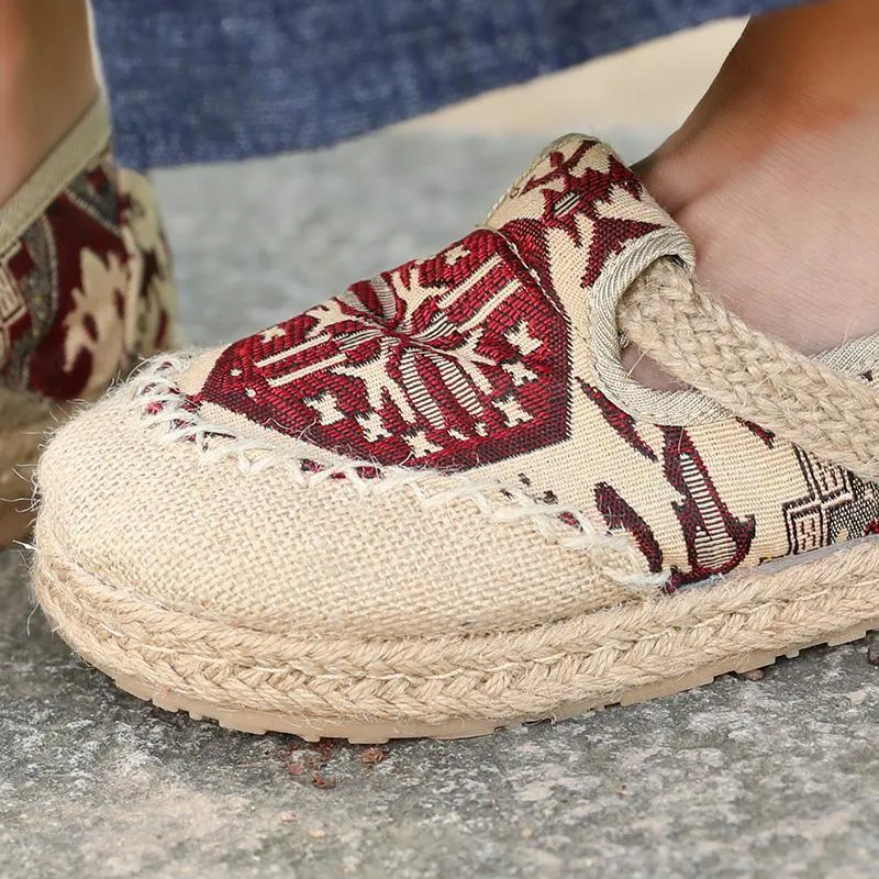 Ethnic Exqusite Embroidery Knitted Sandal Cloth Shoes For Women