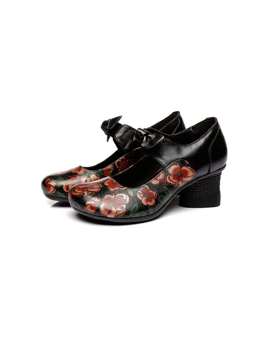 Ethnic Style Printed Leather Chunky Sandals