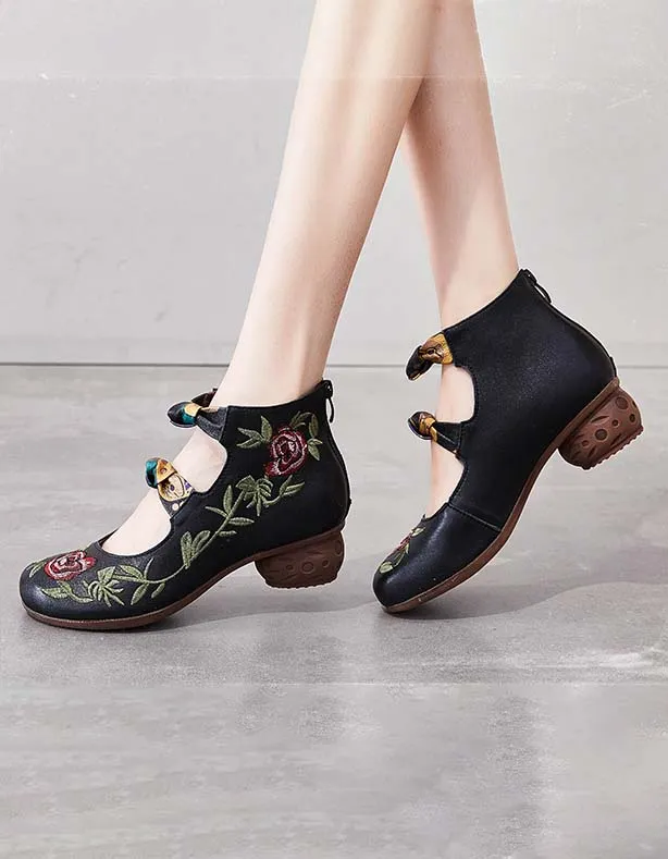 Ethnic Style Retro Embroidered Chunky Sandals