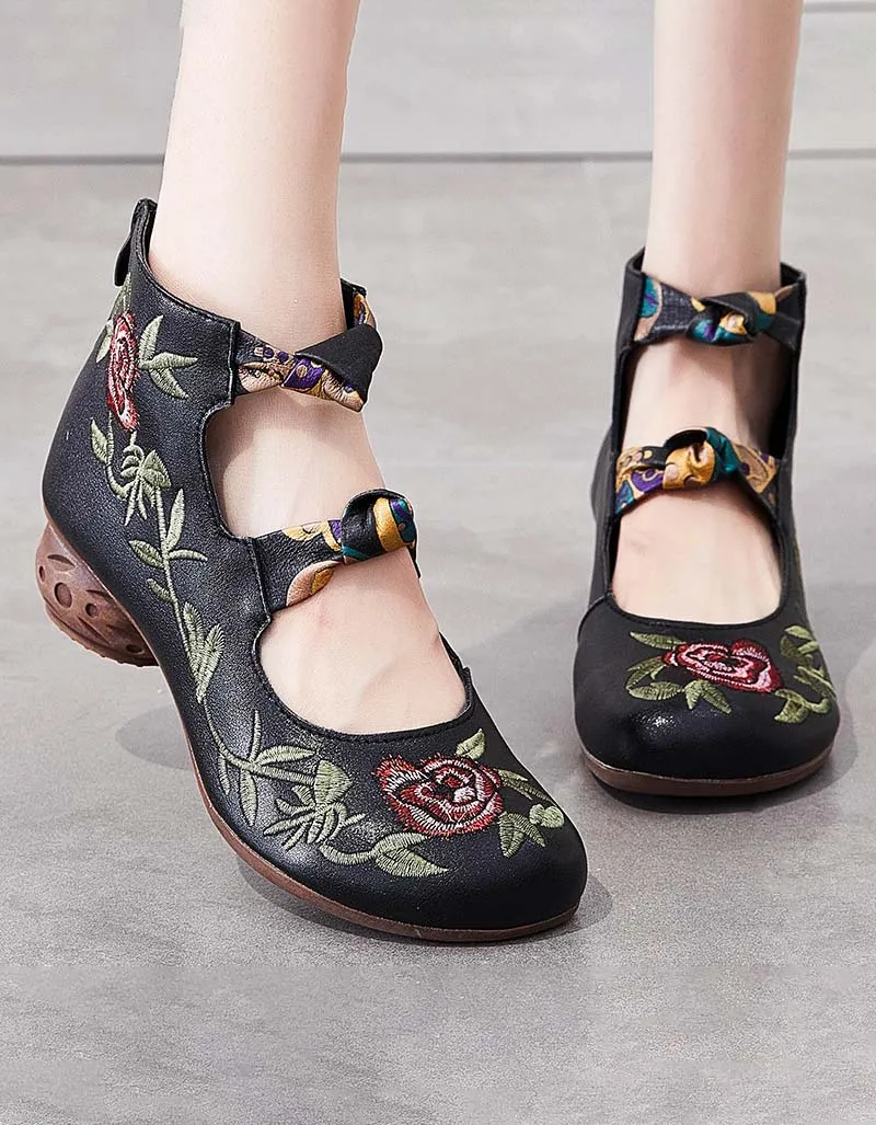 Ethnic Style Retro Embroidered Chunky Sandals