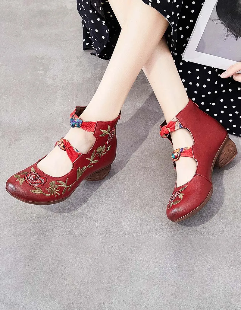 Ethnic Style Retro Embroidered Chunky Sandals