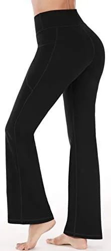 Heathyoga Women Bootcut High Waist Yoga Pants with Pockets, Black, X-Large