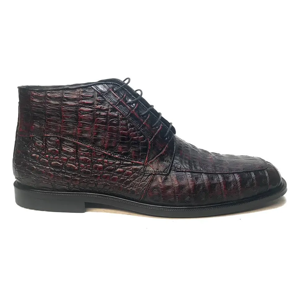 Los Altos Black Cherry Lace-Up Crocodile Dress Boots