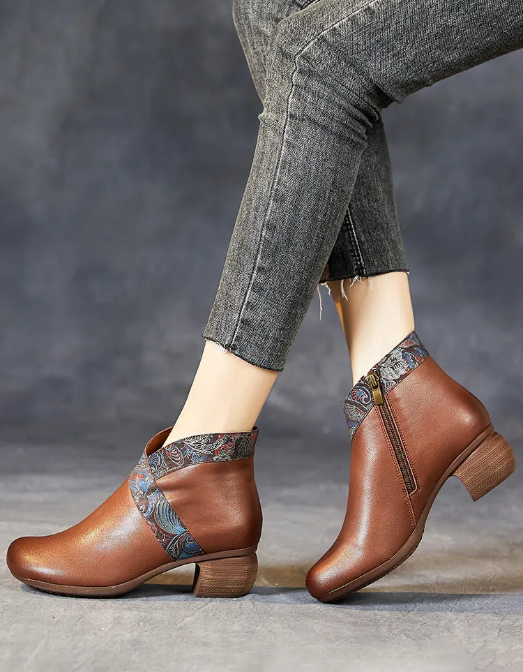 Oriental Style Retro Leather Chunky Boots