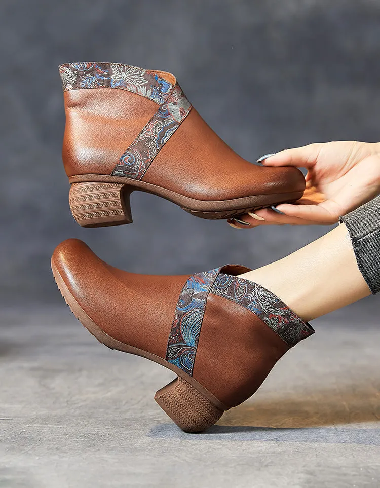 Oriental Style Retro Leather Chunky Boots