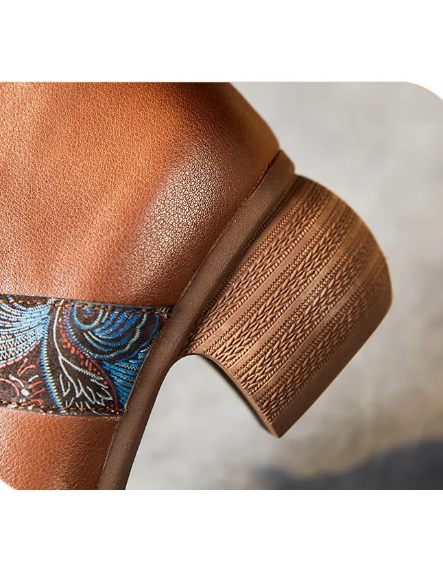 Oriental Style Retro Leather Chunky Boots