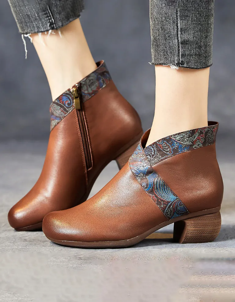 Oriental Style Retro Leather Chunky Boots