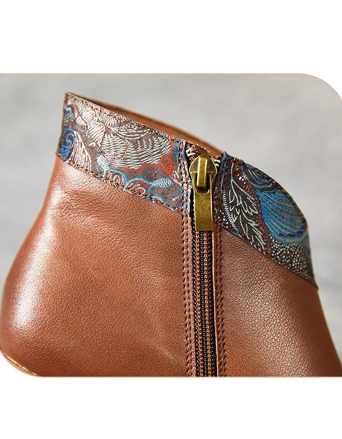 Oriental Style Retro Leather Chunky Boots