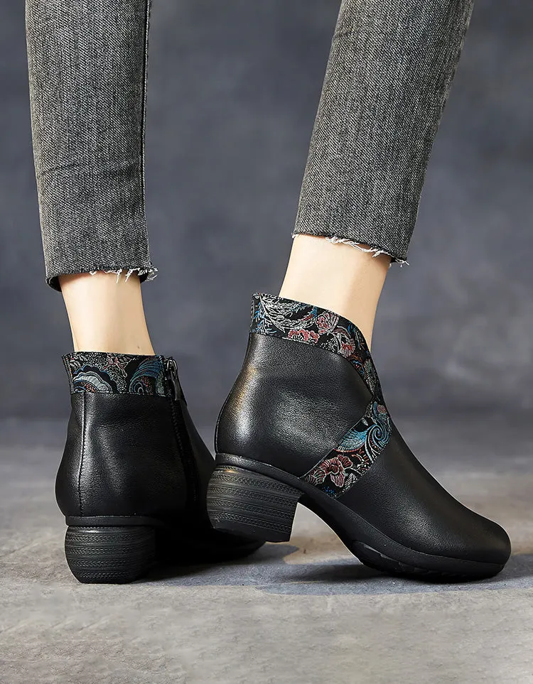 Oriental Style Retro Leather Chunky Boots