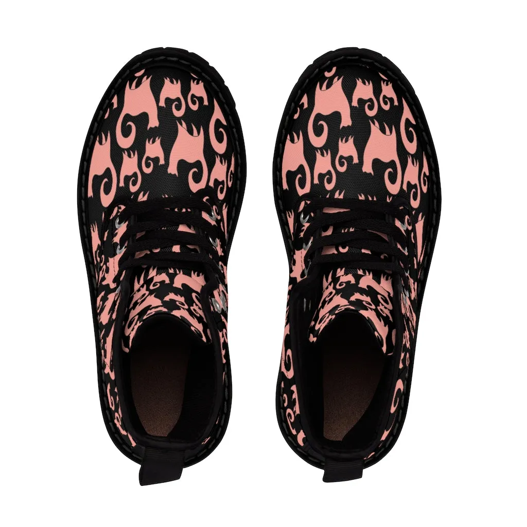 Pink Snobby Cats Pattern Women's Canvas Boots