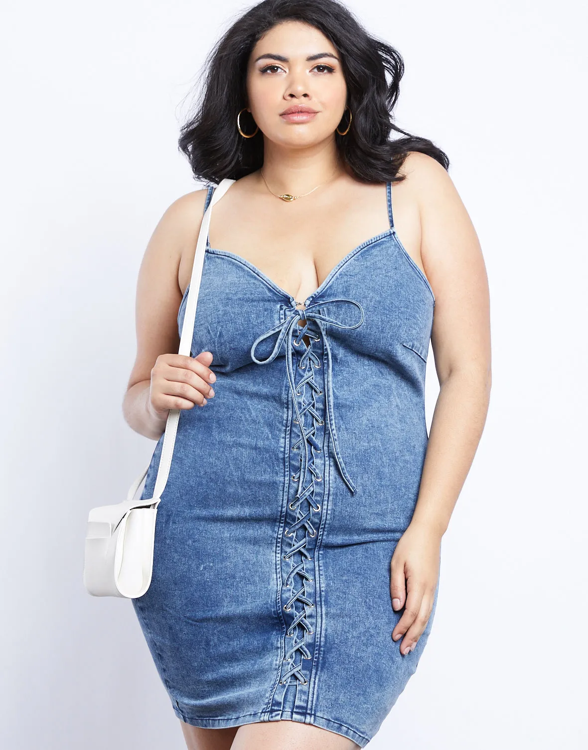 Plus Size Denim Dreams Lace Up Dress