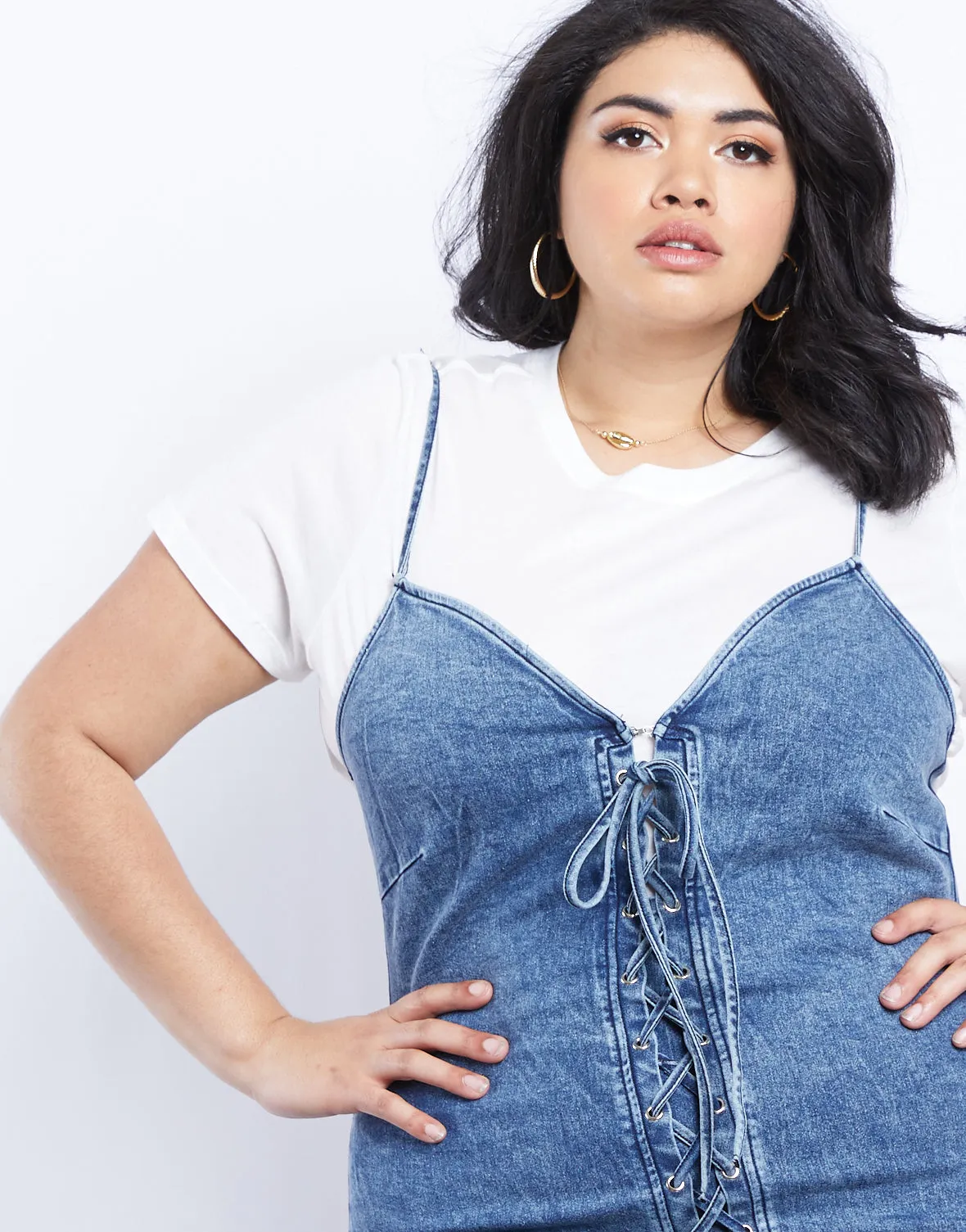 Plus Size Denim Dreams Lace Up Dress