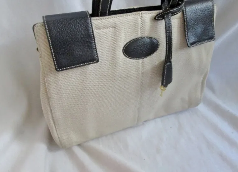 SISO SELECT ITALY Canvas Leather Satchel Purse Bag Tote TAN BLACK Key Lock