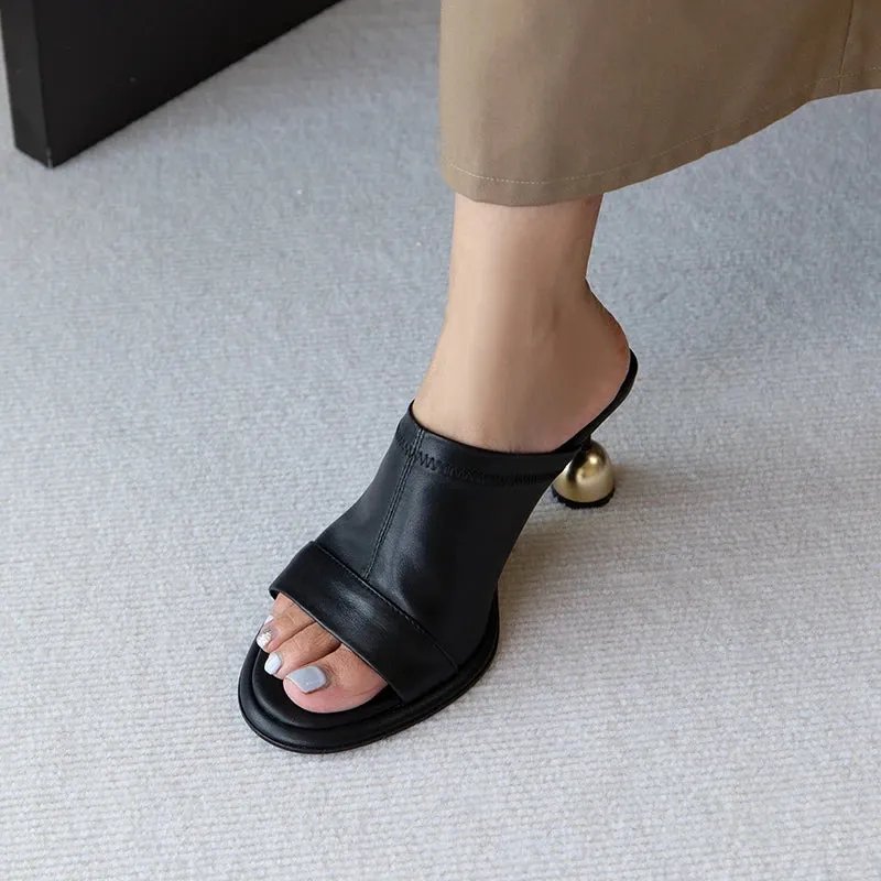 TAVIMART  -  Summer Slippers Cow Leather Open Toe Women Sandals Sexy Heels European Fashion Show Sandles Elegant Party  Shoes