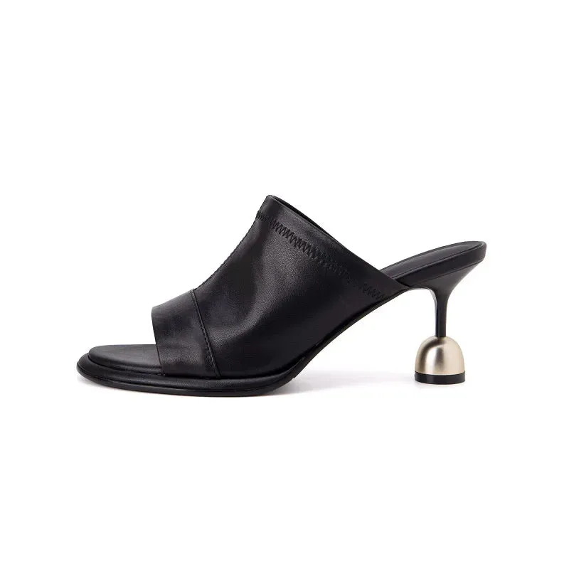 TAVIMART  -  Summer Slippers Cow Leather Open Toe Women Sandals Sexy Heels European Fashion Show Sandles Elegant Party  Shoes