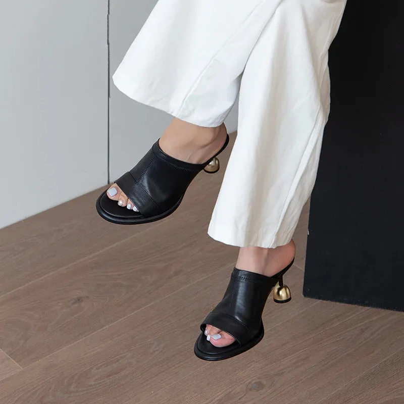 TAVIMART  -  Summer Slippers Cow Leather Open Toe Women Sandals Sexy Heels European Fashion Show Sandles Elegant Party  Shoes