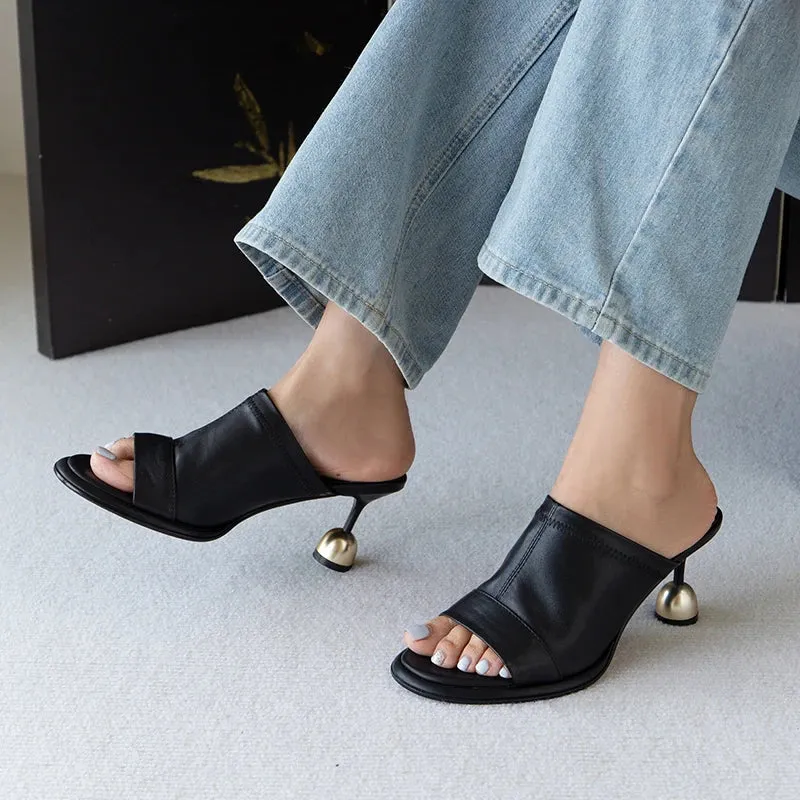 TAVIMART  -  Summer Slippers Cow Leather Open Toe Women Sandals Sexy Heels European Fashion Show Sandles Elegant Party  Shoes