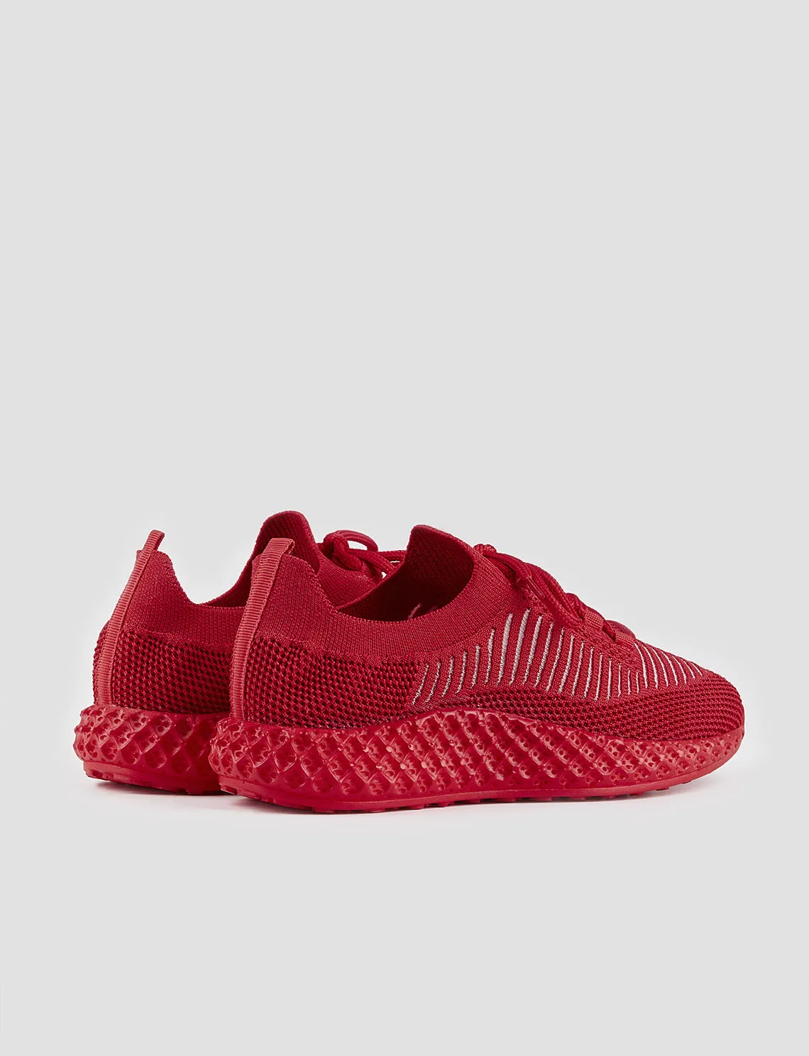 Women Red Lace Up Front Chunky Sneakers