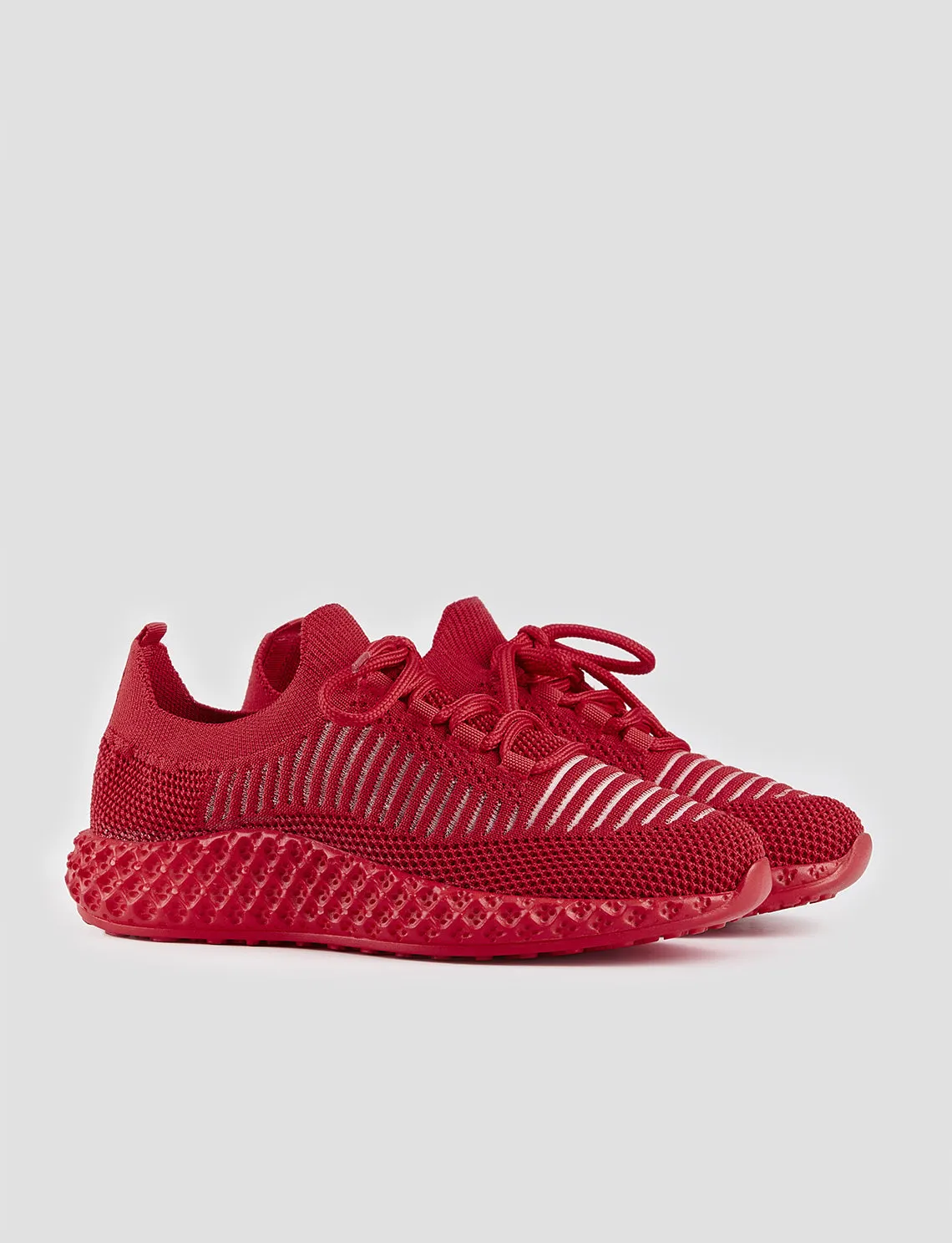 Women Red Lace Up Front Chunky Sneakers