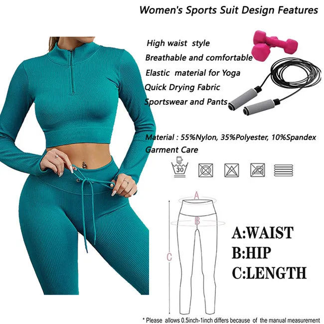 Womens High Waisted Workout  2 Piece Sets Crop Top and Sweatsuit  Pants Seamless Sports Legging  Yoga Gym Outfits Pinstripe elasticity structure