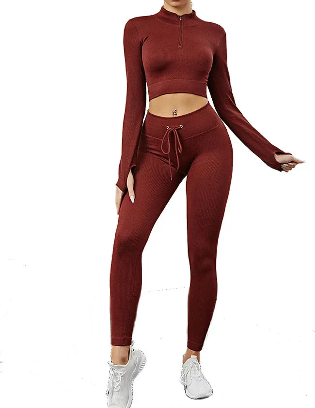 Womens High Waisted Workout  2 Piece Sets Crop Top and Sweatsuit  Pants Seamless Sports Legging  Yoga Gym Outfits Pinstripe elasticity structure