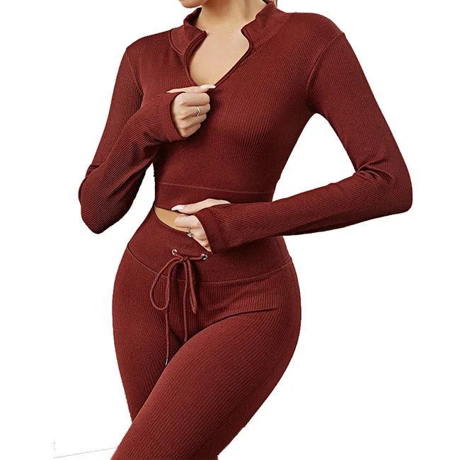Womens High Waisted Workout  2 Piece Sets Crop Top and Sweatsuit  Pants Seamless Sports Legging  Yoga Gym Outfits Pinstripe elasticity structure