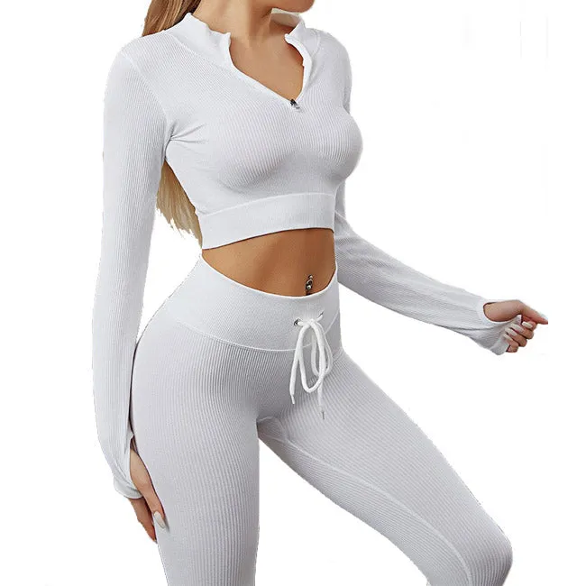 Womens High Waisted Workout  2 Piece Sets Crop Top and Sweatsuit  Pants Seamless Sports Legging  Yoga Gym Outfits Pinstripe elasticity structure