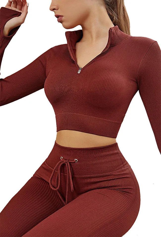 Womens High Waisted Workout  2 Piece Sets Crop Top and Sweatsuit  Pants Seamless Sports Legging  Yoga Gym Outfits Pinstripe elasticity structure