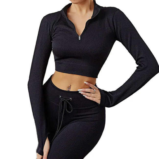 Womens High Waisted Workout  2 Piece Sets Crop Top and Sweatsuit  Pants Seamless Sports Legging  Yoga Gym Outfits Pinstripe elasticity structure